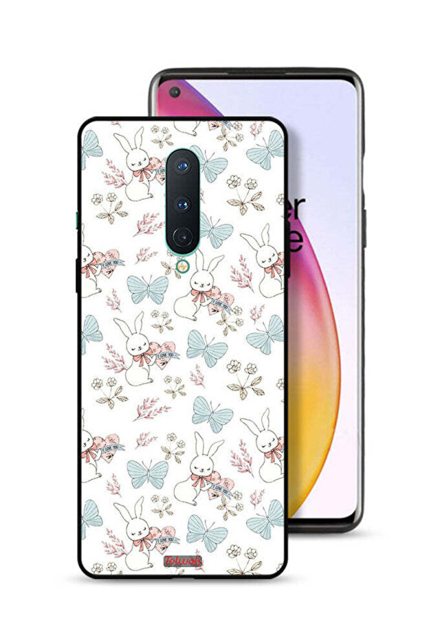 غطاء حماية لهاتف OnePlus 8 بتصميم أرنب وفراشات