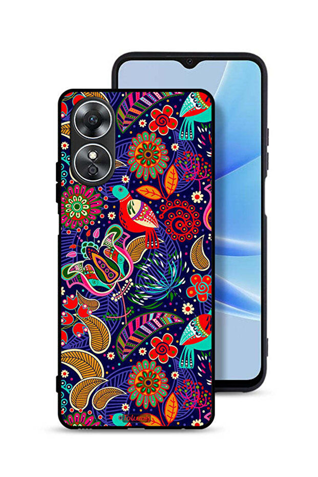 غطاء حماية لهاتف Oppo A17 بنقشة طيور وزهور