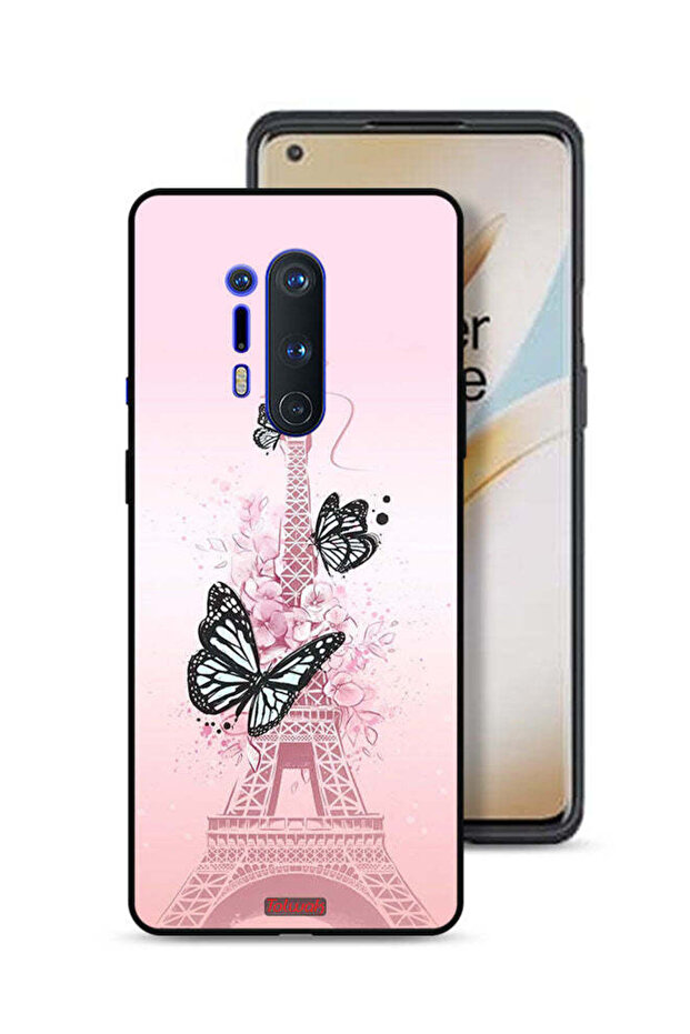 غطاء حماية لهاتف OnePlus 8 Pro بتصميم فراشات على برج إيفل