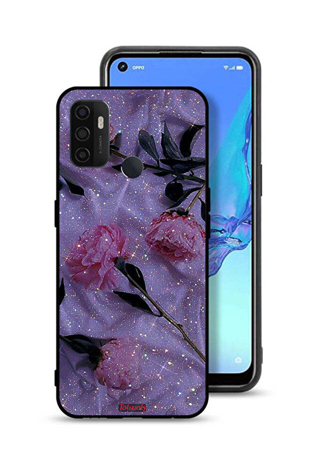 غطاء حماية لهاتف Oppo A32 بنقشة ورود لامعة