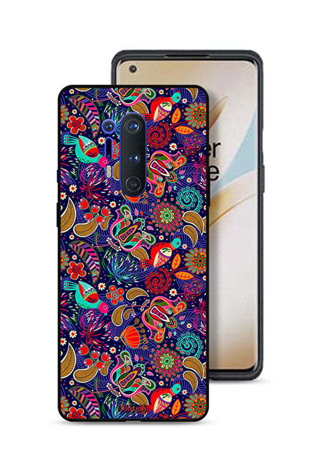 غطاء حماية لهاتف OnePlus 8 Pro بنمط أوراق طيور ملونة وزهور
