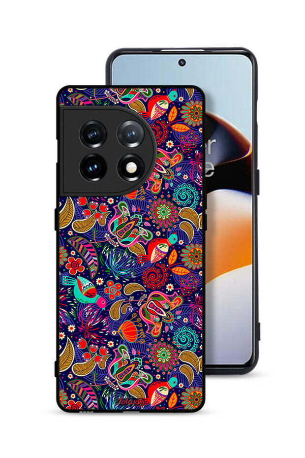 غطاء حماية لهاتف OnePlus 11 5G بنقشة أوراق طيور ملونة وزهور