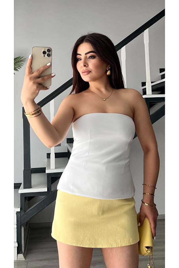 White Strapless Blouse - 1