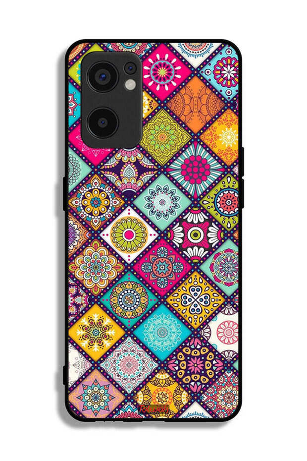 غطاء حماية لهاتف Oppo Reno7 SE 5G بنمط مربعات ماندالا - 2