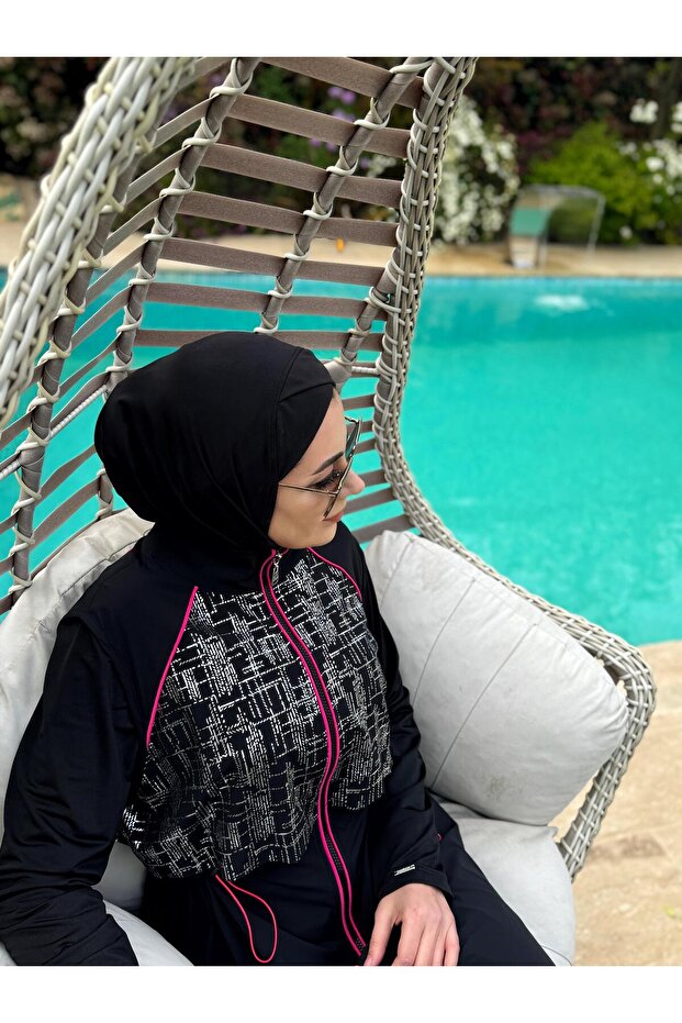 MOODBASİC SWİMWEAR GARNİLİ DESENLİ TESETTÜR MAYO - 2