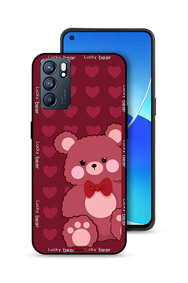 غطاء حماية لهاتف Oppo Reno6 5G بتصميم الدب المحظوظ