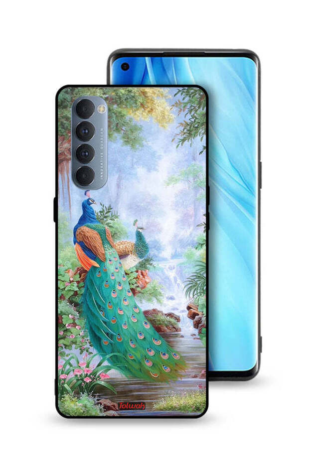 غطاء حماية لهاتف Oppo Reno4 Pro 4G بنقشة الطاووس