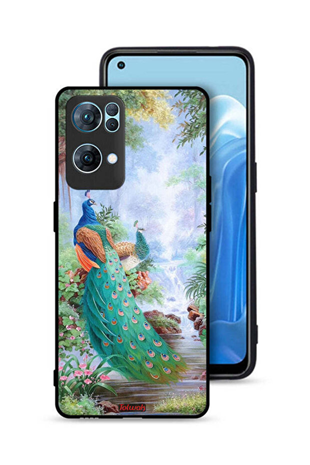 غطاء حماية لهاتف Oppo Reno7 Pro 5G بنقشة الطاووس