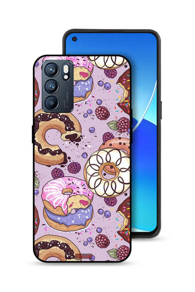 غطاء حماية لهاتف Oppo Reno6 5G برسومات دونات فنية