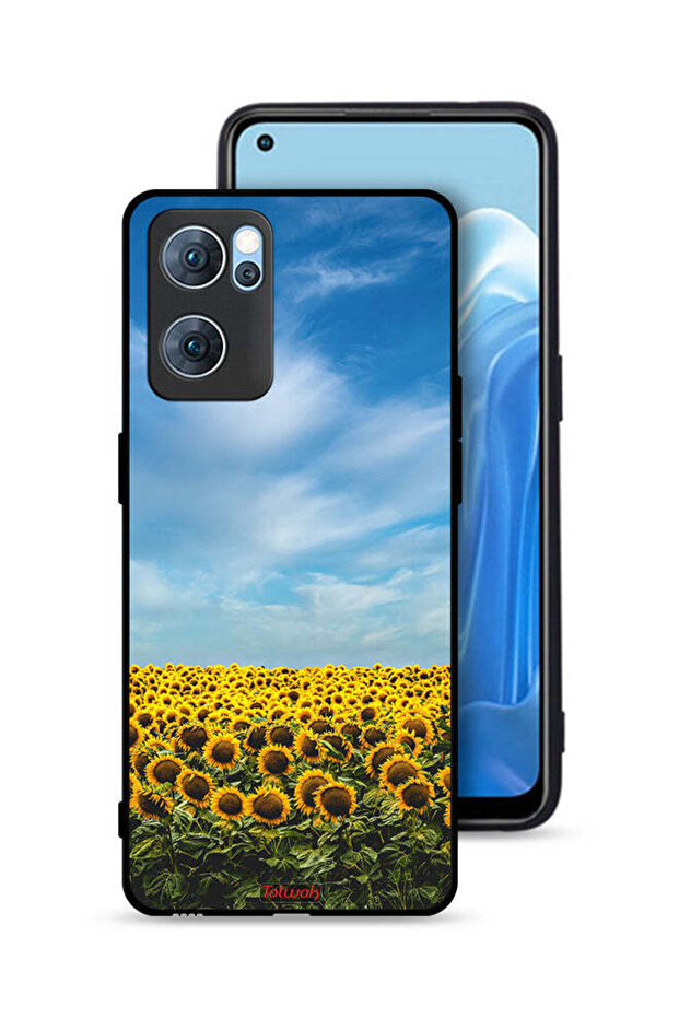 غطاء حماية لهاتف Oppo Reno7 5G بطبعة عباد الشمس تحت السماء