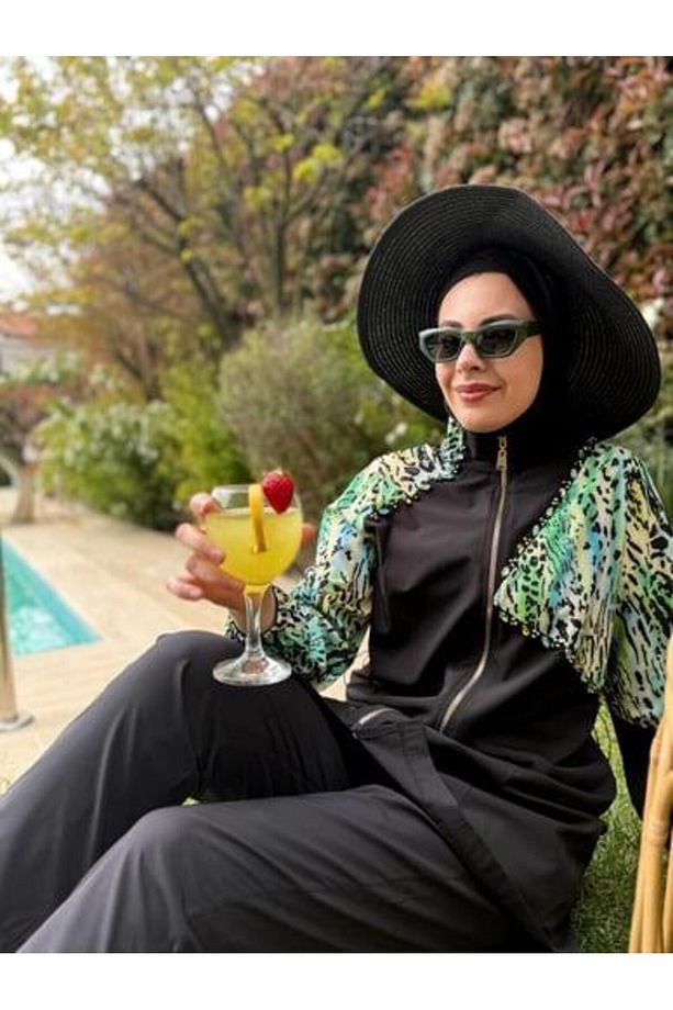 MOODBASİC SWİMWEAR LEOPAR İŞLEMELİ TESETTÜR MAYO - 1