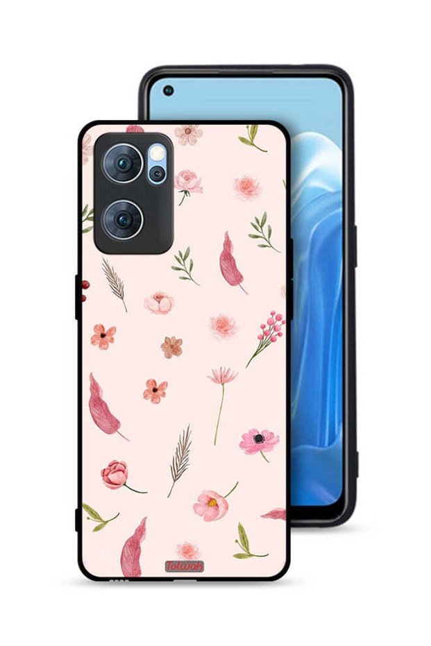 غطاء حماية لهاتف Oppo Reno7 5G بنقشة أوراق وورود