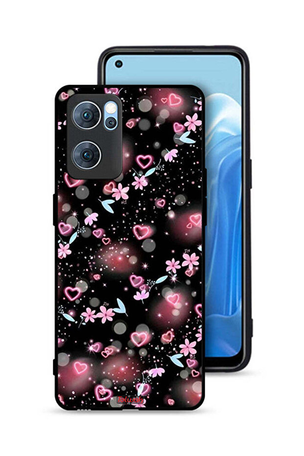 غطاء حماية لهاتف Oppo Reno7 5G برسومات قلوب وزهور صغيرة