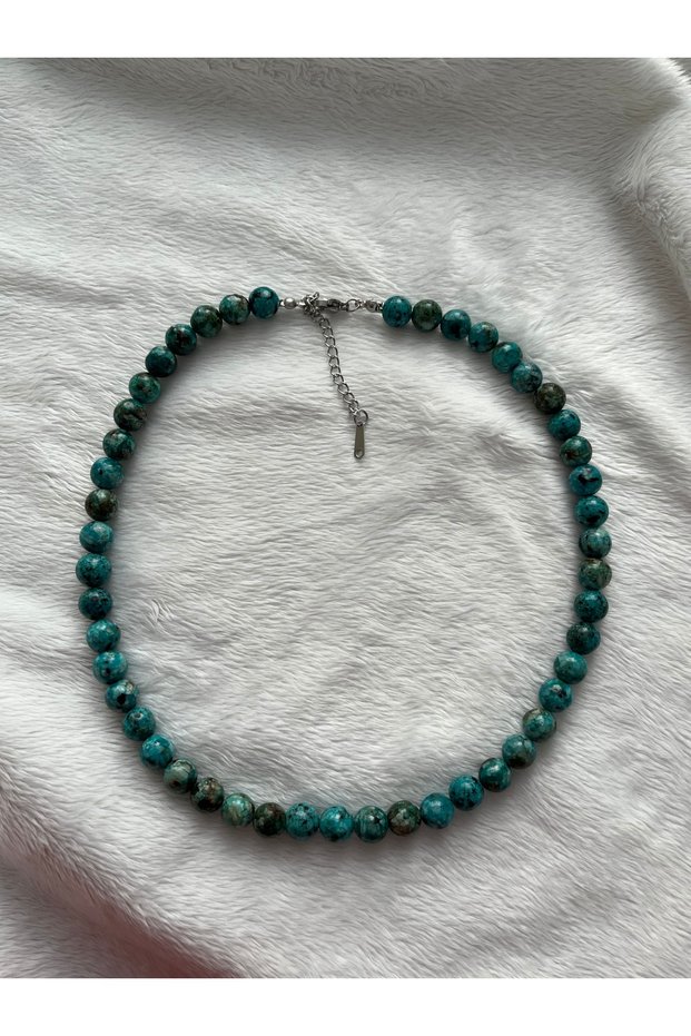 Ocean Ceyt Stone 8 mm Stone Steel Apparatus Necklace Handmade