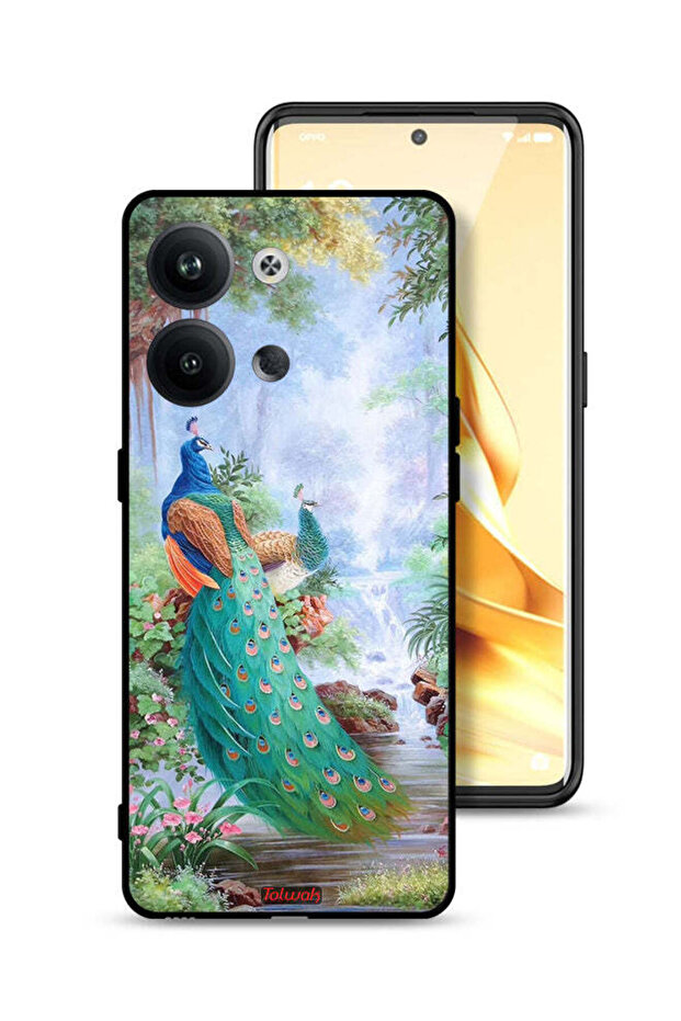 غطاء حماية لهاتف Oppo Reno9 5G بنقشة الطاووس
