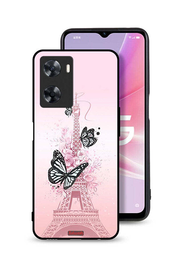 غطاء حماية لهاتف Oppo A57s بنقشة فراشات على برج إيفل
