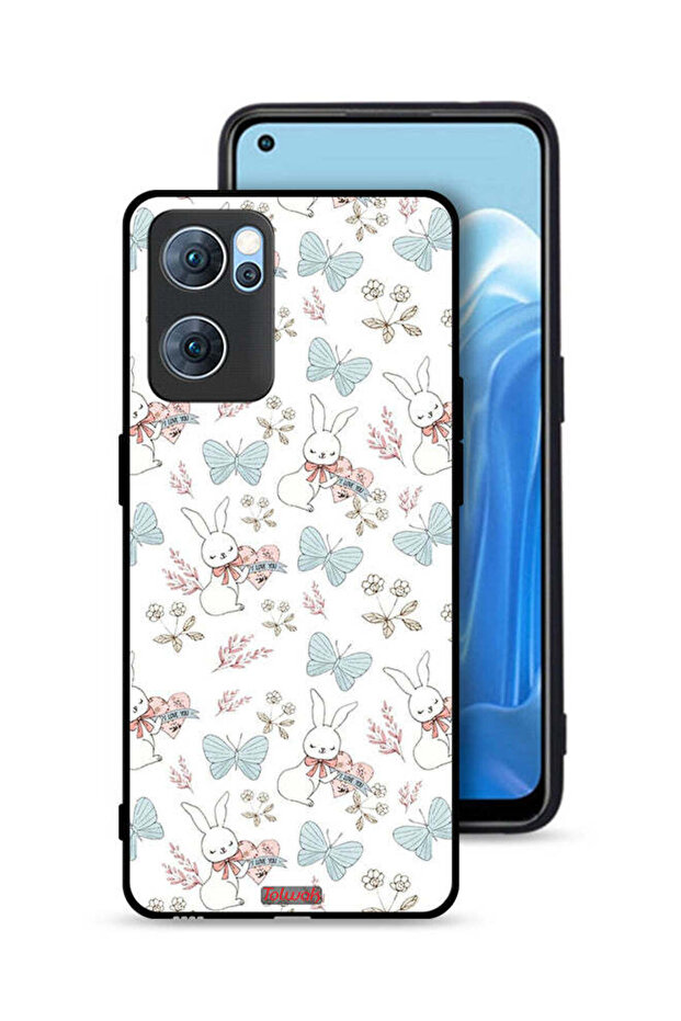غطاء حماية لهاتف Oppo Reno7 5G بتصميم أرنب وفراشات