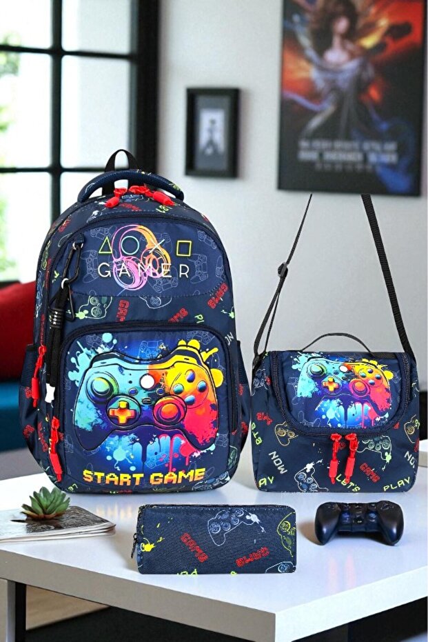 Primary School Orthopedic Waterproof 3 Compartment Primary School Boy's Backpack with Water Bottle