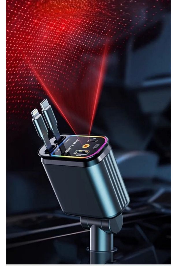 Usb C Type-C Araç Şarj Aleti 4'ü 1 Arada Araç Çakmaklık Hızlı Şarj 66w Starlight Işık - 1