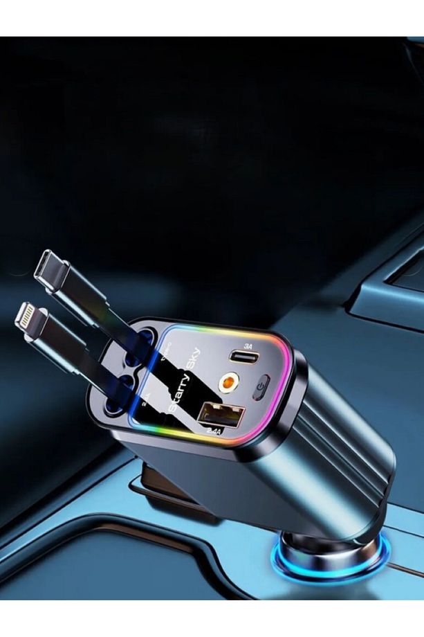 Usb C Type-C Araç Şarj Aleti 4'ü 1 Arada Araç Çakmaklık Hızlı Şarj 66w Starlight Işık - 3