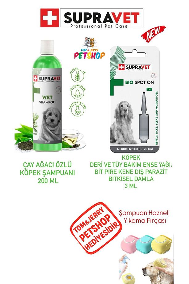 Çay Ağacı Özlü Köpek Şampuanı 200 ml / Bit Pire Kene Dış Parazit Bitkisel Damla 3 ML/Fırça Hediye - 1