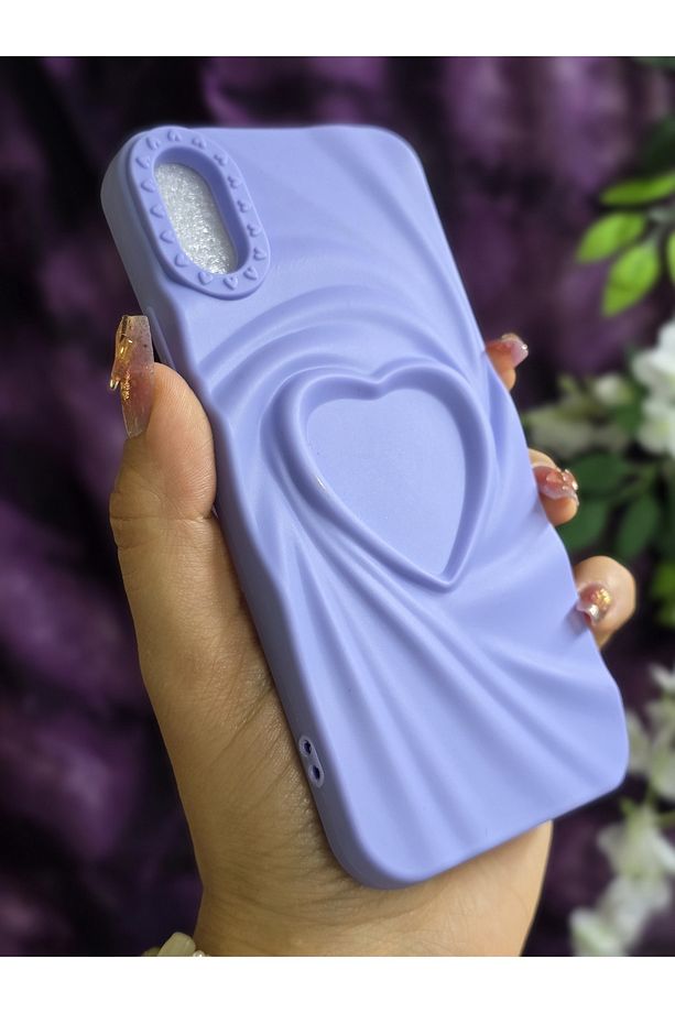 Iphone X / XS Uyumlu 3D Kalpli Lila Silikon Kılıf - 3