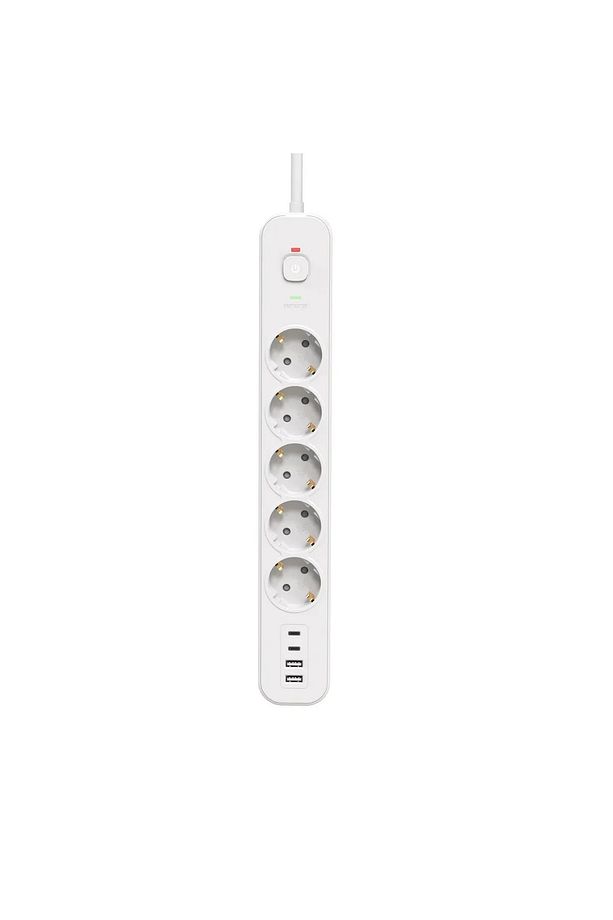 2 MT Uzatma Kablosu Çoklu Priz Yüksek Gerilim Korumalı 5'Lİ Priz 2X USB 2X Type-C Çıkışlı Priz - 1