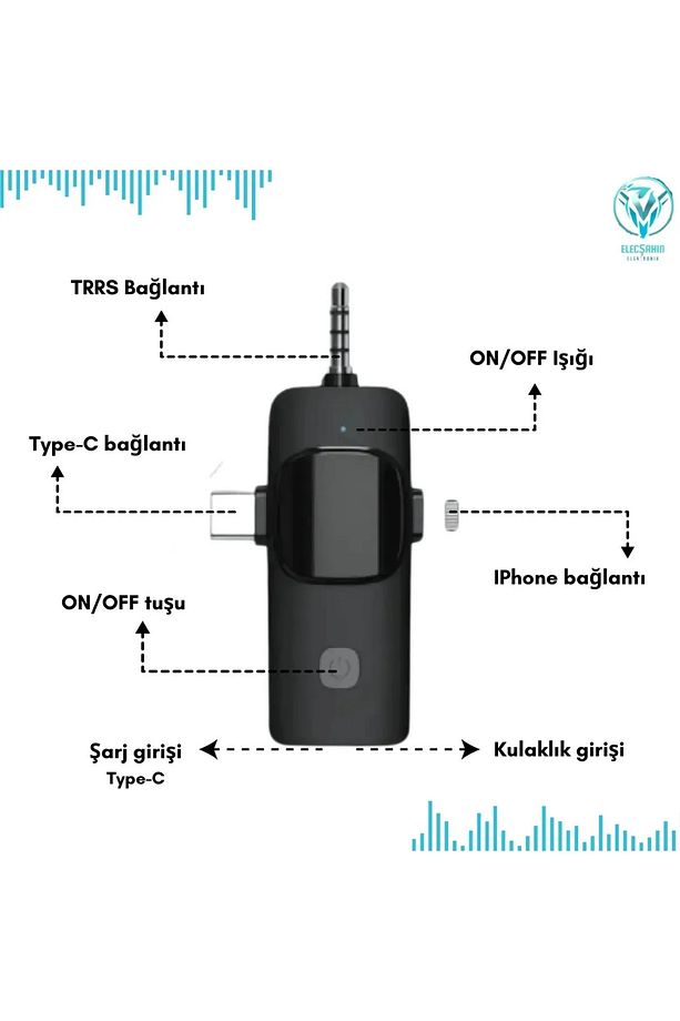 Kablosuz Yaka Mikrofonu Tip-C Android Kamera IPhone Stüdyo Mikrofonu için Ses Video Canlı Yayın Oyun - 8