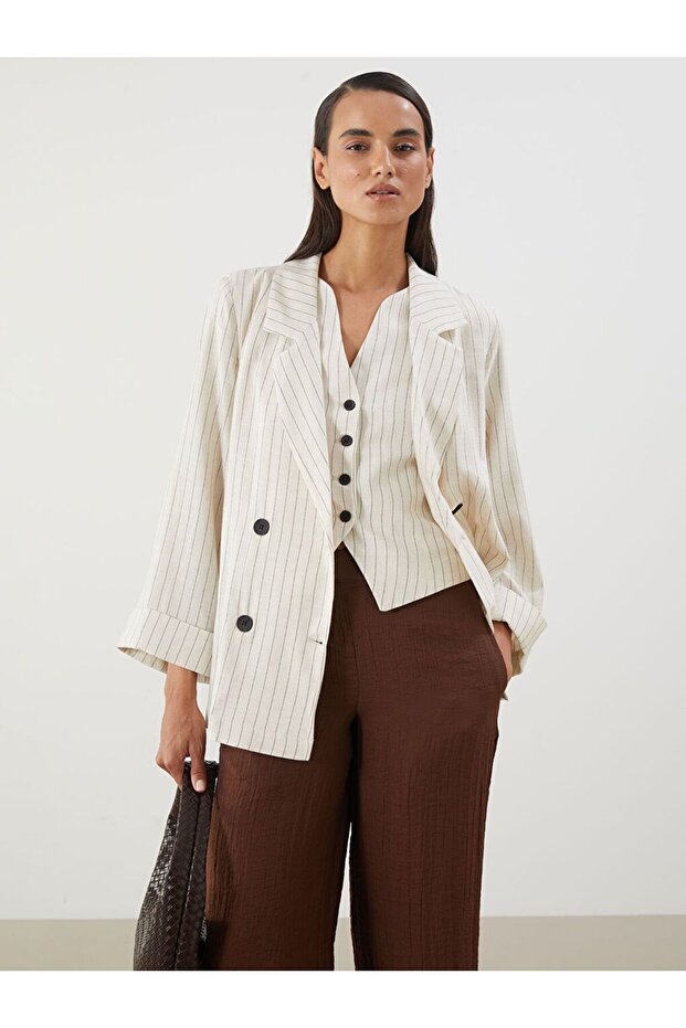 Lcwaikiki Classic Striped Linen Blend Women's Blazer Jacket