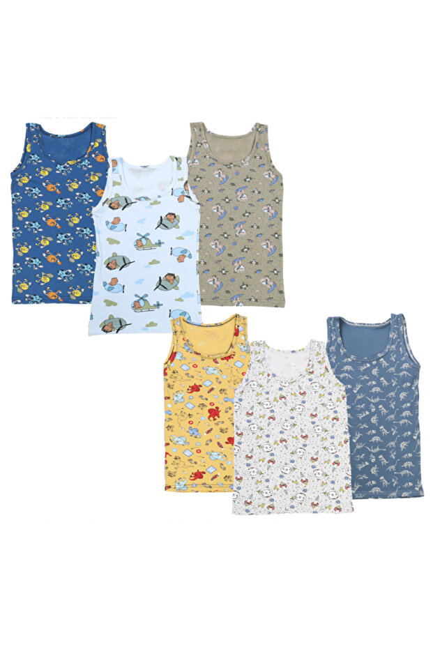 6 قطع قميص داخلي للأولاد منقوش ملون - 1