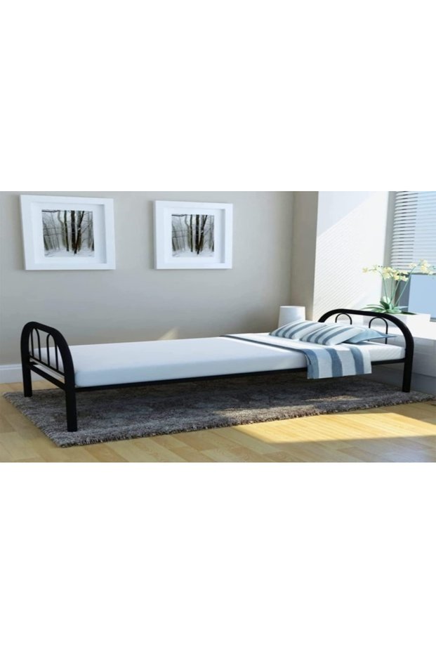 Stili Round Design Solid Metal Steel Base Single Bed with Ortho Medical Mattress L190 x W90 x H75 cm