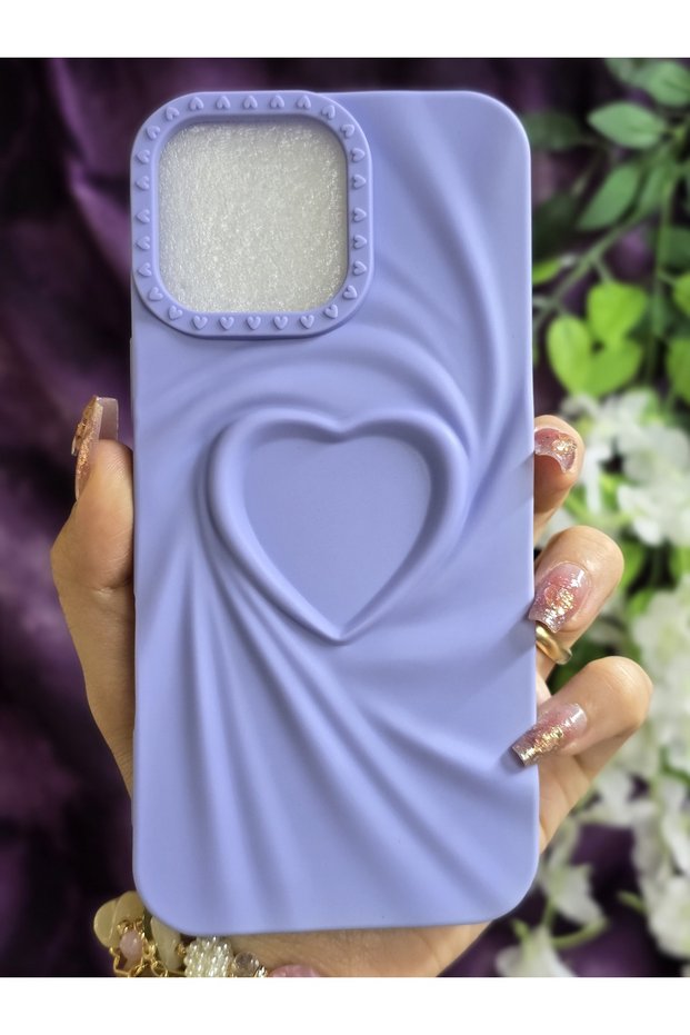 iPhone 16 Promax Compatible 3D Heart Lilac Silicone Case