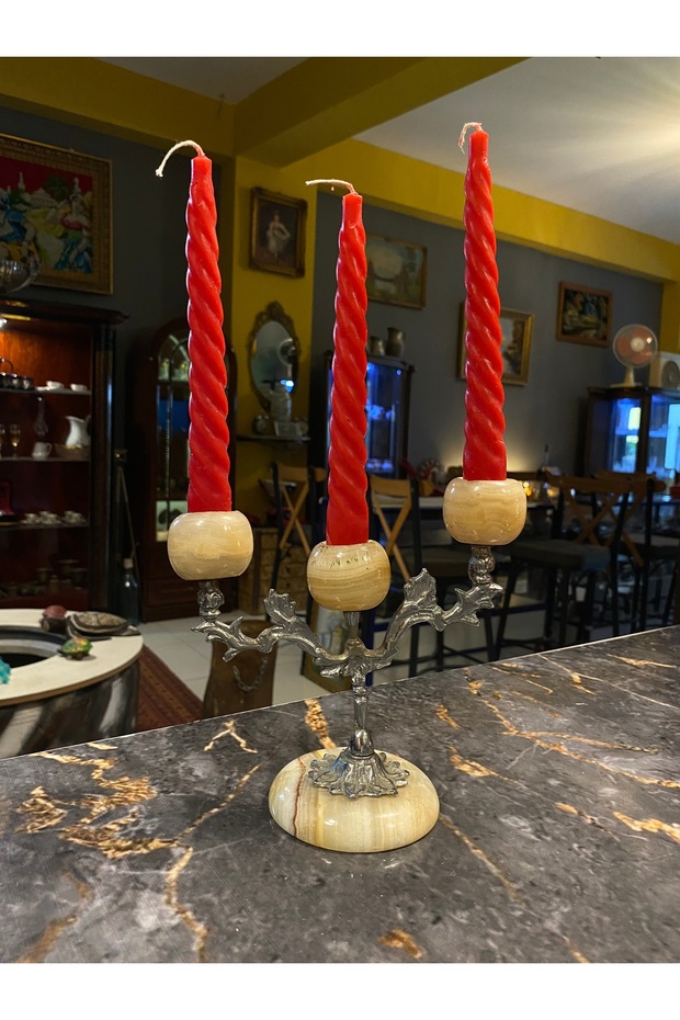 Vintage Mermer Gotik Şamdan - 3