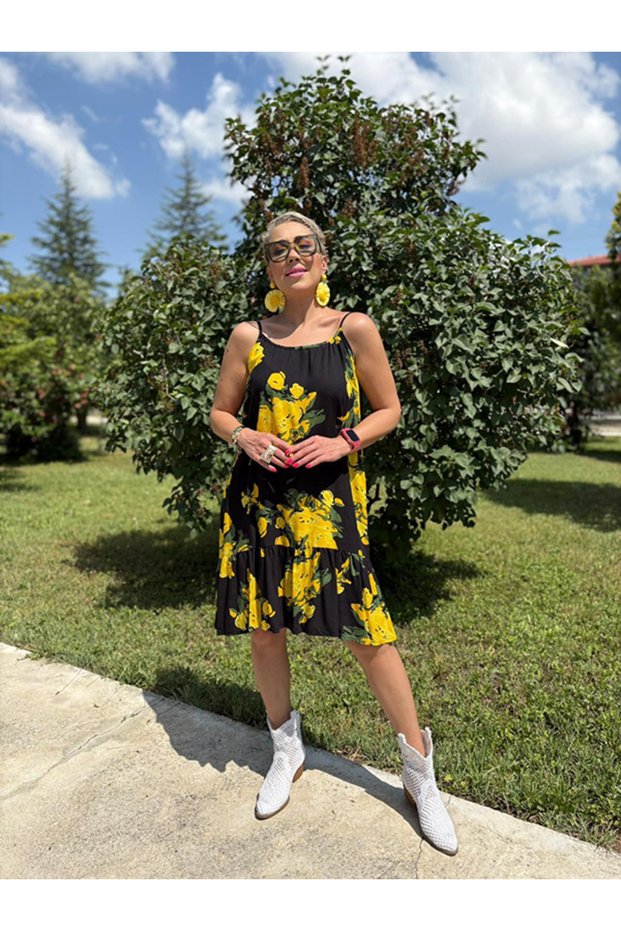 Viscose Strap Style Floral Short Dress