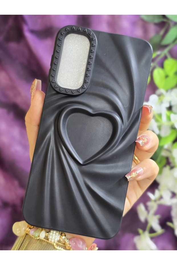 Samsung Galaxy A24 Compatible 3D Heart Black Silicone Case