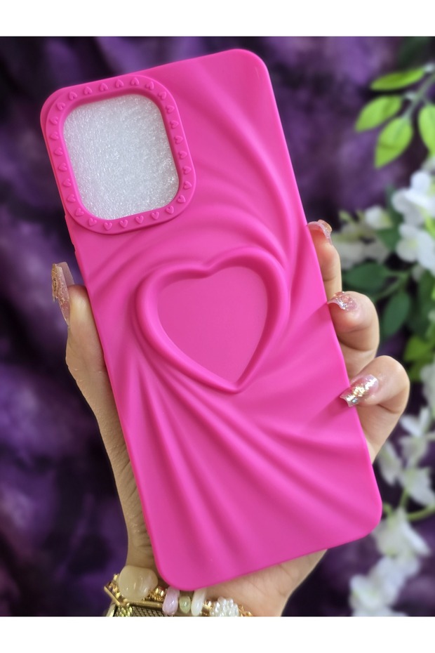 Xiaomi Redmi 12 Compatible 3D Heart Fuchsia Silicone Case