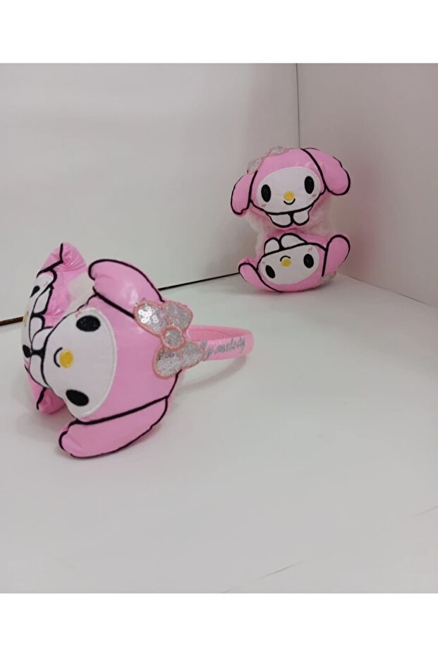 Children's Plush Earflap with Kuromi Figure Pink