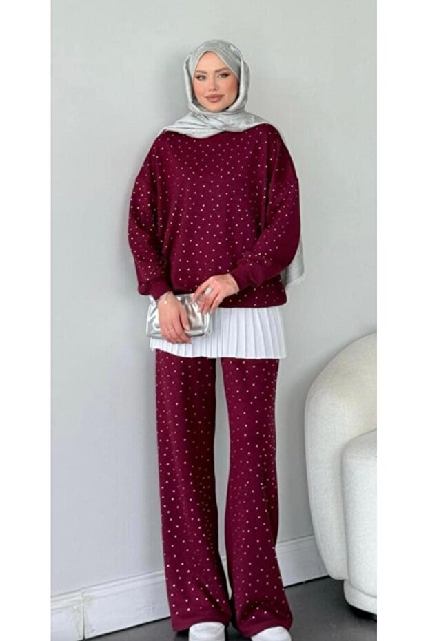 DOUBLE KNIT STONE-EMBELLISHED MODAL SET