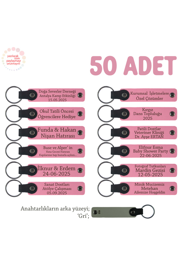 Set of 50, Meaningful Leather Gift Keychain, Pink & Gray, Teacher's Day Program Souvenir
