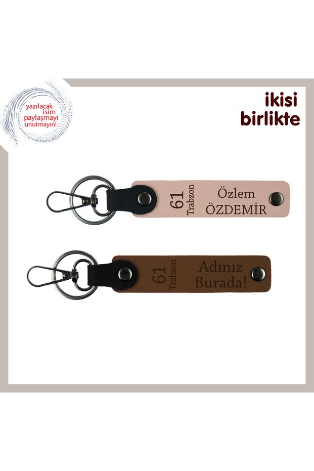 Bring Your Love for Companionship to Daily Life, Pair of 61 Trabzon Written Keychains, Puppy Mouth-Open Brown