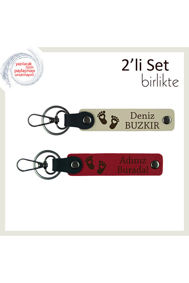Heart Foot Themed Leather Set, Milk Brown-Red, the Most Beautiful Souvenir That Can Be Kept after Birth