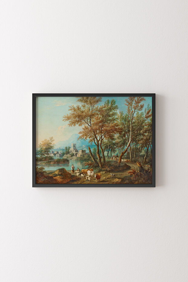 Shepherd Girl and Garda Lake Landscape - Black Frame