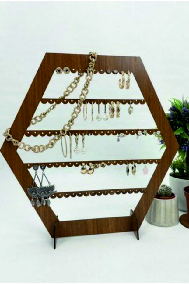 Jewelry Earring Stand Hexagon Laser Cut Wooden Stand