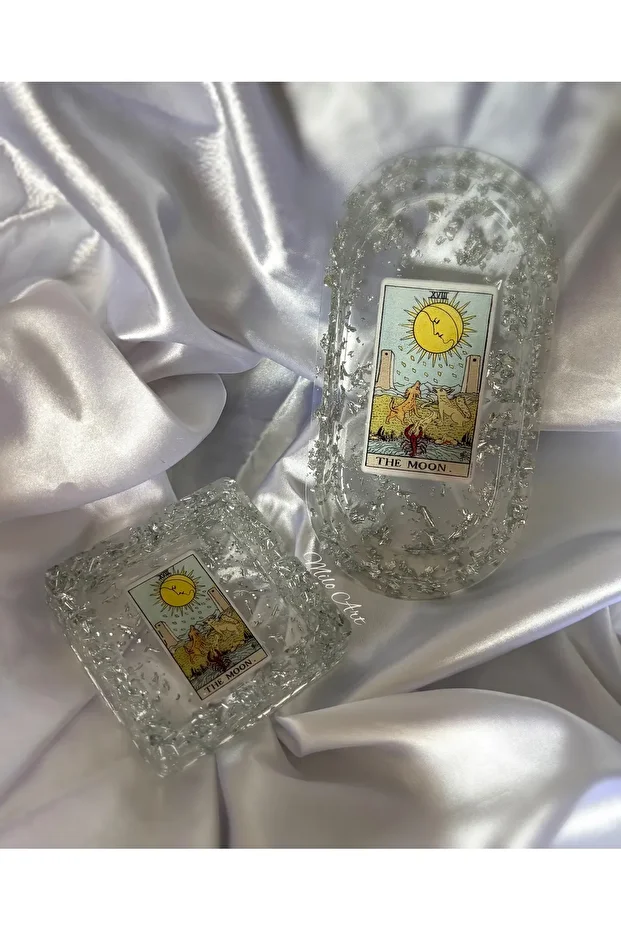 The Moon Ay Tarot Kartlı Gümüş Varaklı Epoksi Küllük Ve Epoksi Takı Tabağı Seti 2’li Set - 5