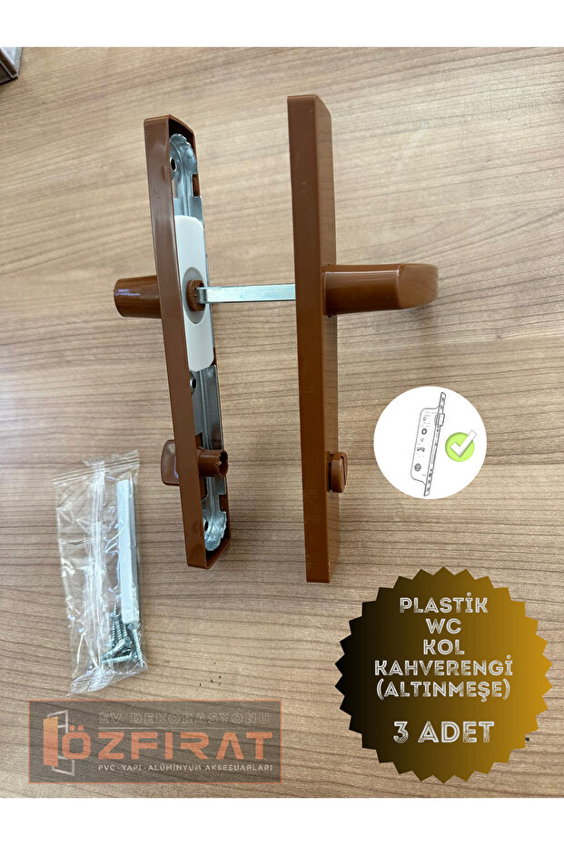 Brown Pvc Door Handle Set, 3-Piece, for Bathroom and Toilet, Stylish and Durable