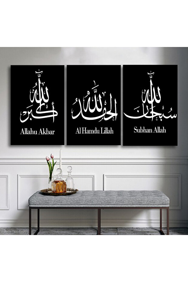 ثلاث لوحات قماشية فخمة بتصميم مودرن مع برواز فضي مجوف