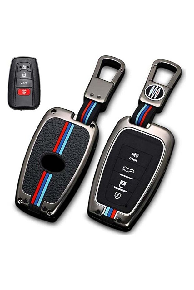 Premium Key Fob Cover with Keychain for Toyota – Metal Shell & Soft Silicone Full Protection Key C