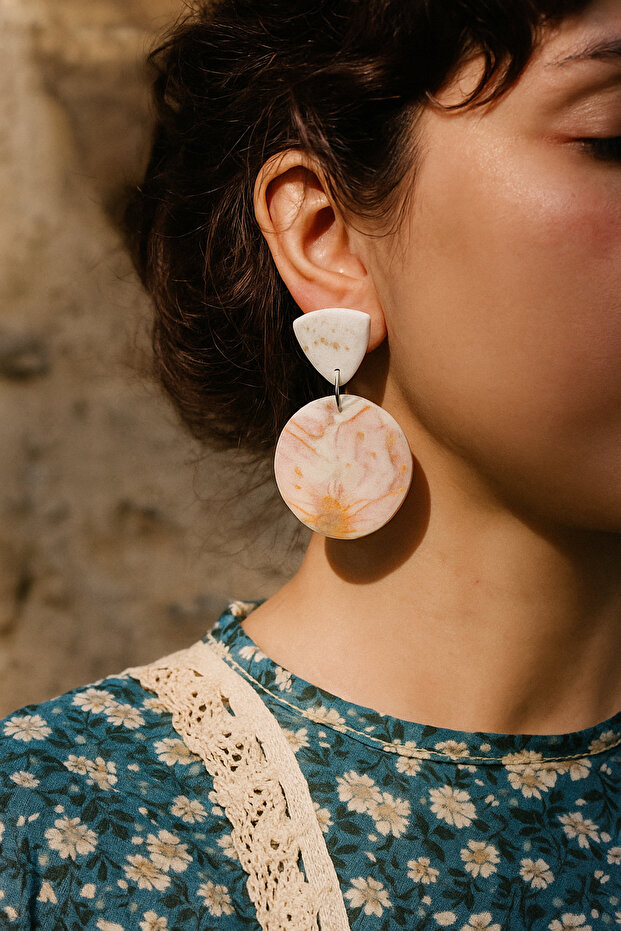 Handmade Meral Design Earrings | Polymer Clay Vintage Earrings | Light and Stylish Bijoux Earrings