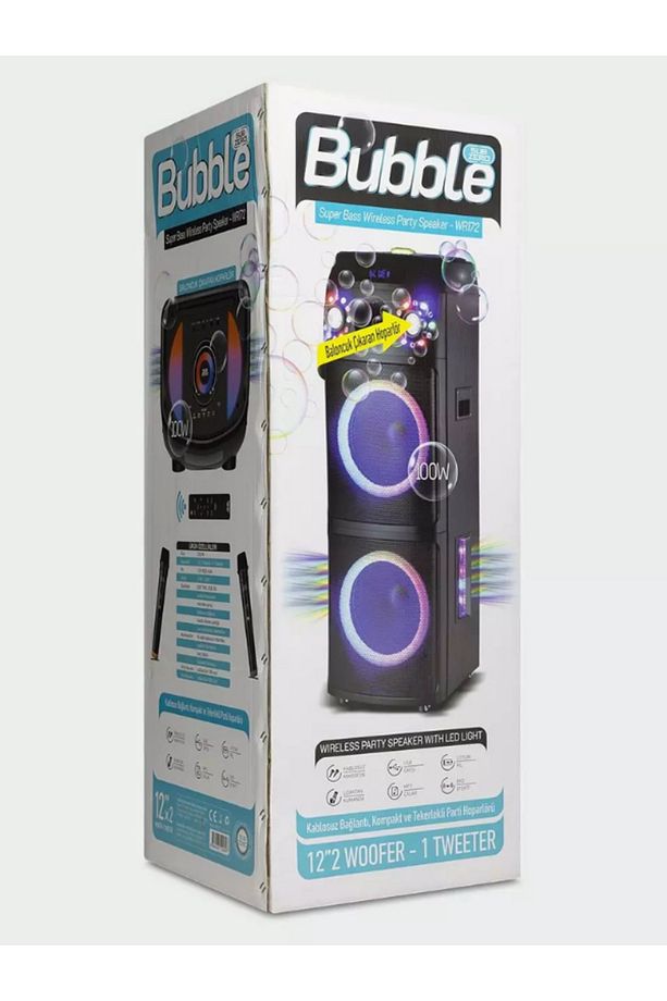 WR172 2x12” 100W RGB Bluetooth Müzik Kutusu | Baloncuklu, Kumandalı, 2 Kablosuz Mikrofonlu - 2