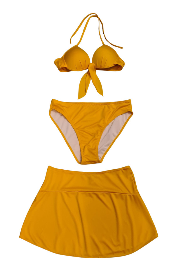 Yellow Brazilian Bow Detail Padded Support Push-Up Bikini Set